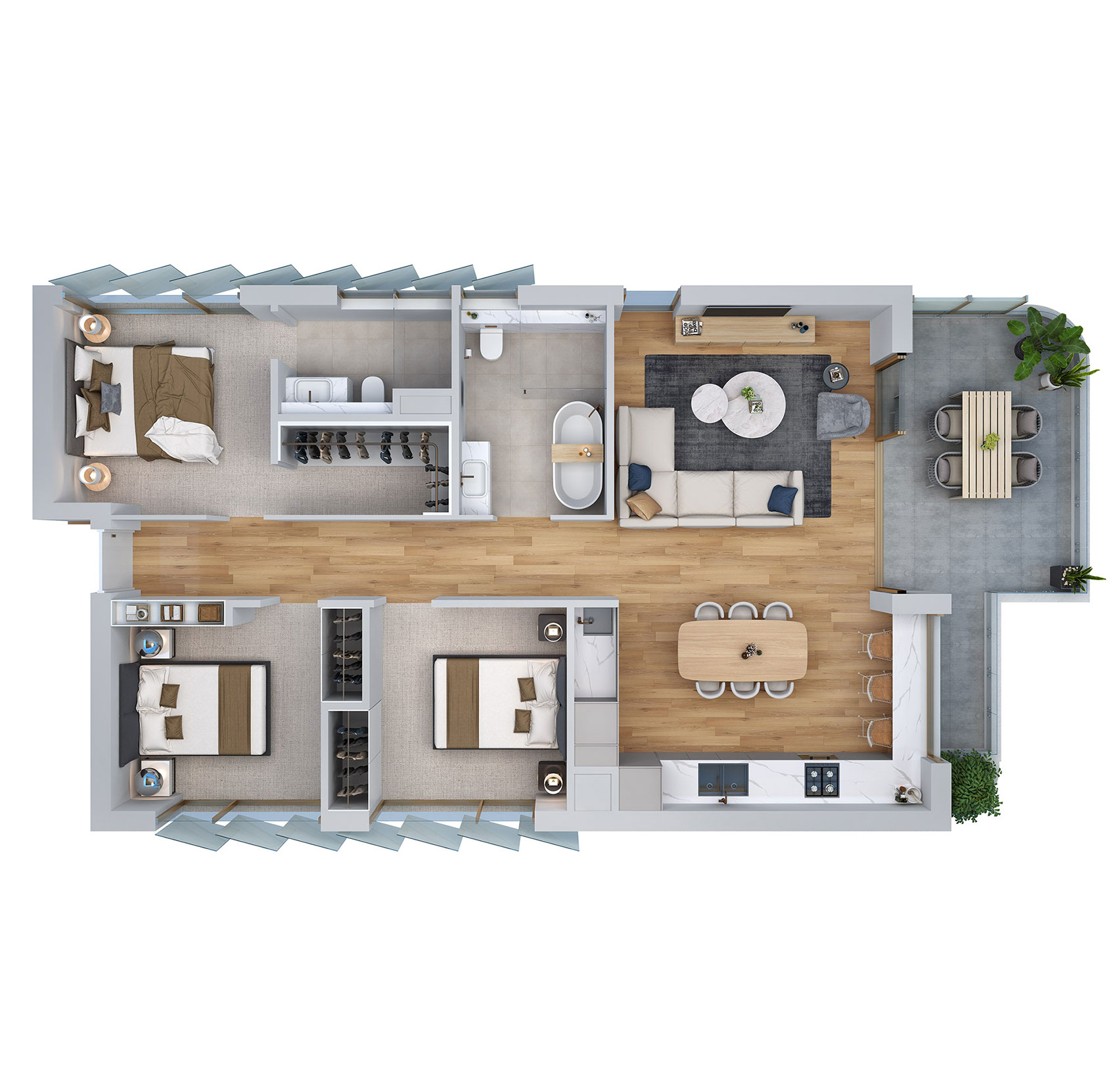 Modern two-bedroom apartment layout