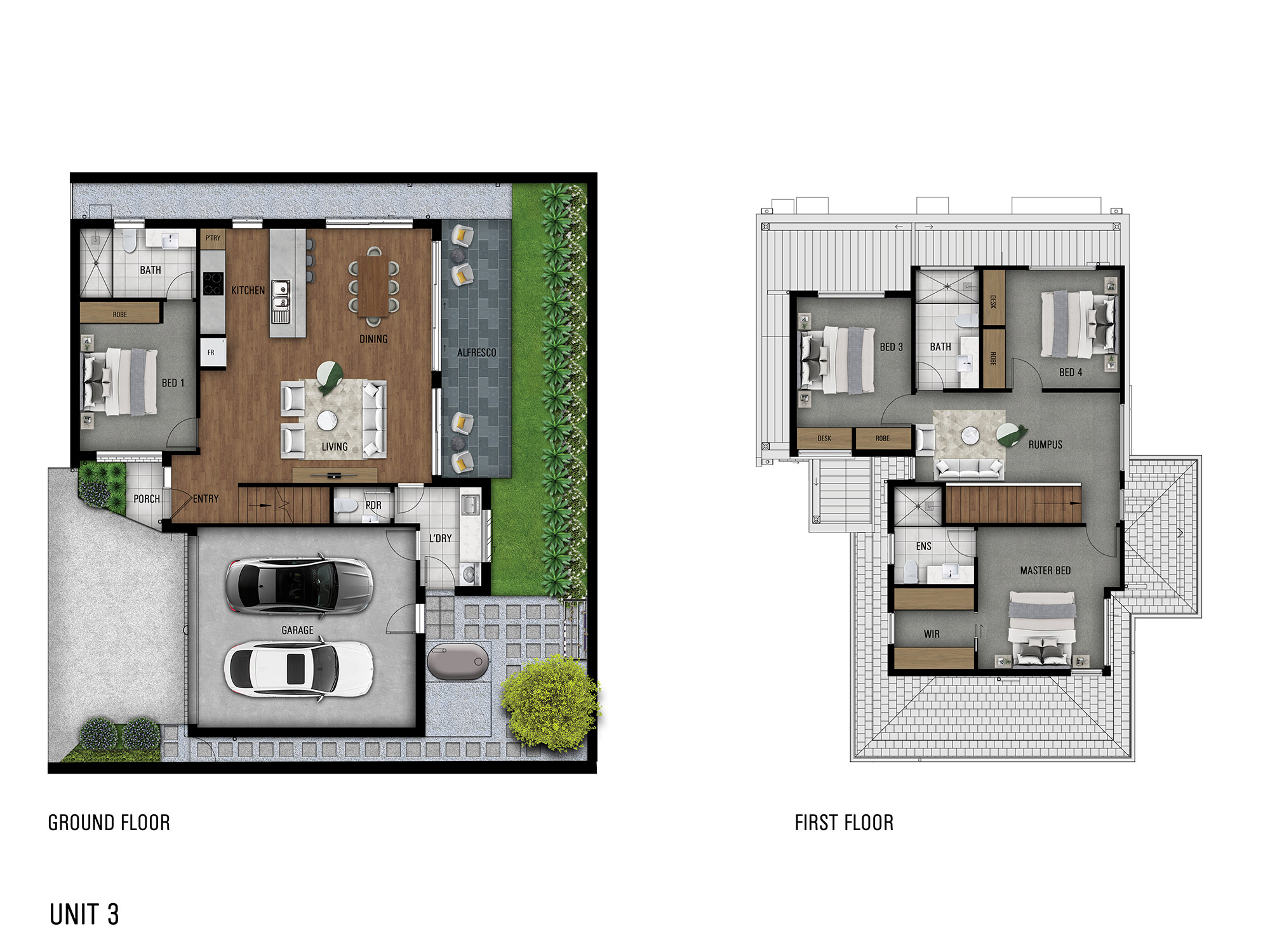 Floor plan of a two-story unit